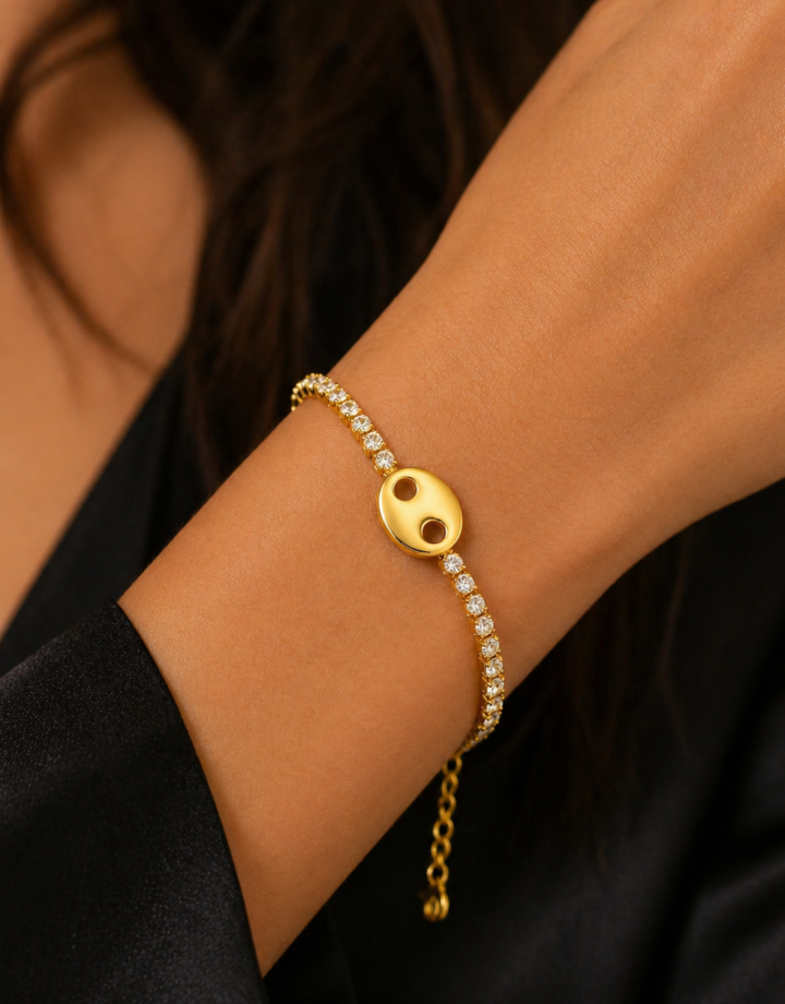 Gold Diamond-encrusted Pig Nose Bracelet