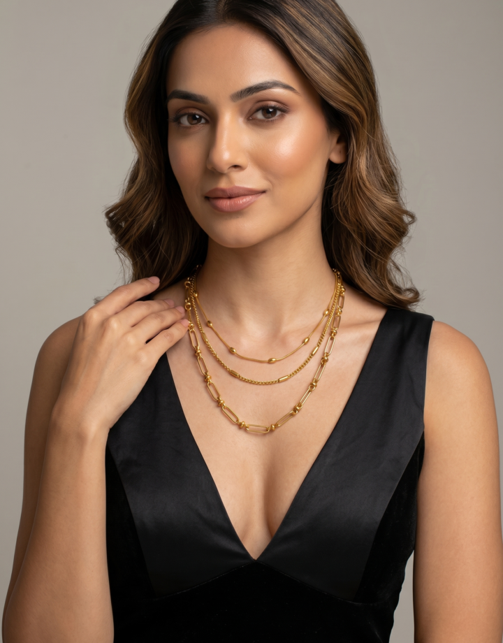 18k Gold Plated Multi-layer Paperclip Chain Necklace