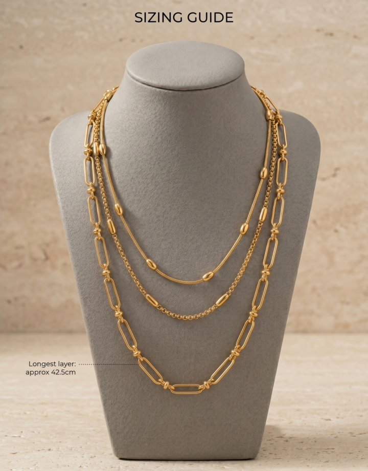 18k Gold Plated Multi-layer Paperclip Chain Necklace