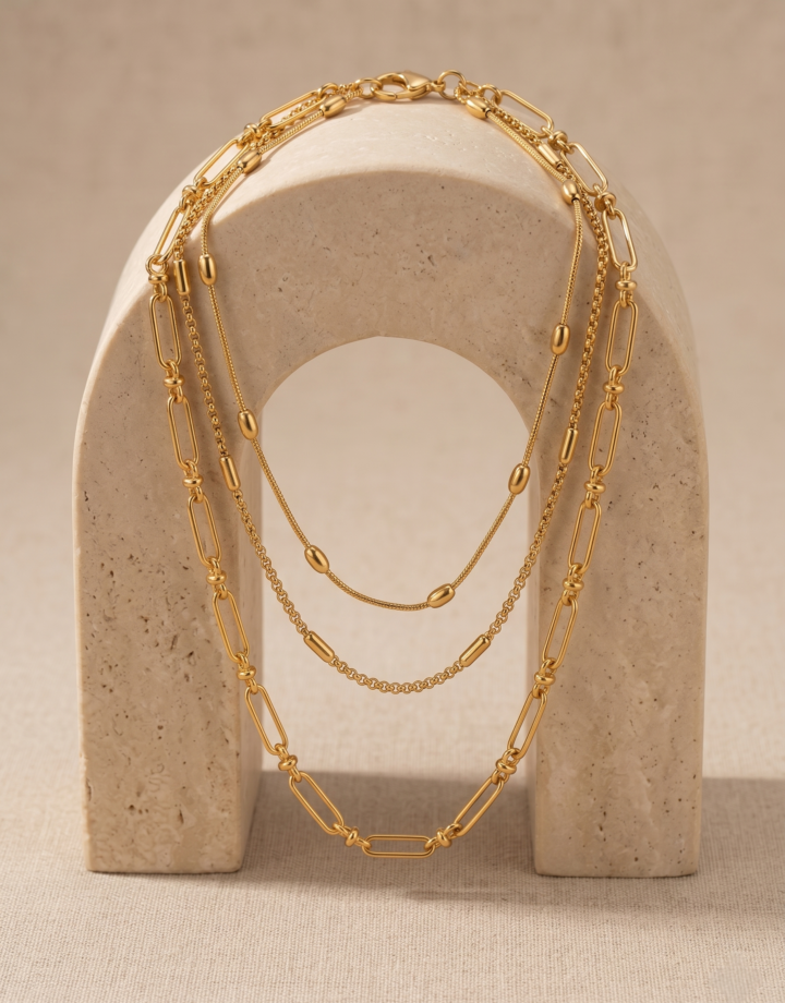 18k Gold Plated Multi-layer Paperclip Chain Necklace