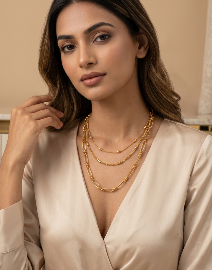 18k Gold Plated Multi-layer Paperclip Chain Necklace