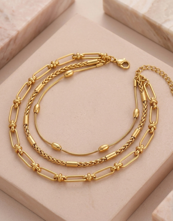 18k Gold Plated Multi-layer Paperclip Chain Bracelet
