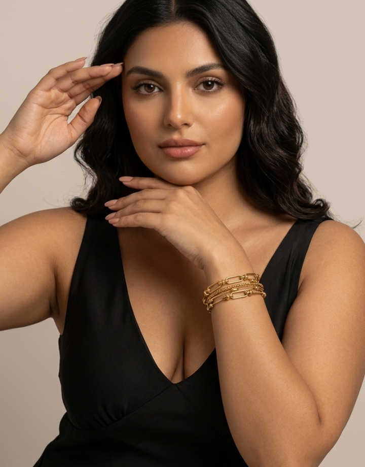 18k Gold Plated Multi-layer Paperclip Chain Bracelet
