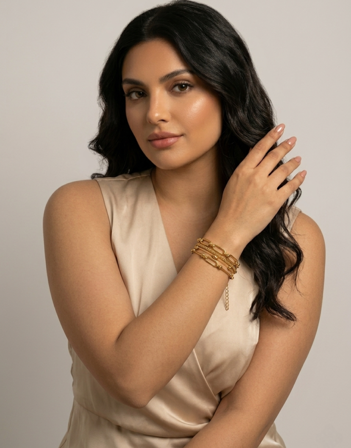 18k Gold Plated Multi-layer Paperclip Chain Bracelet