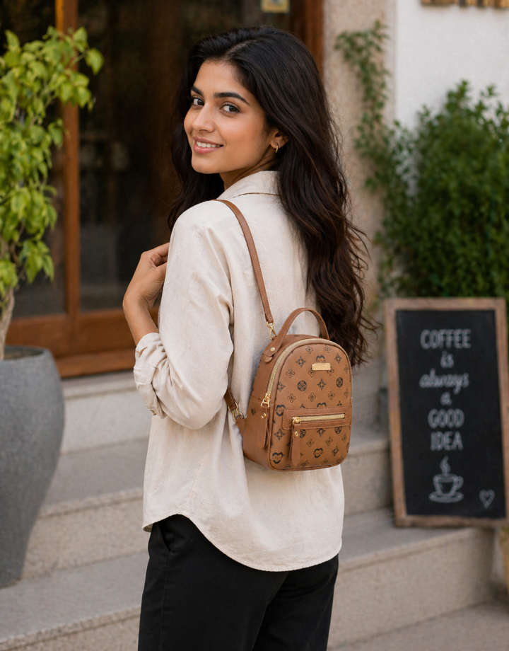 Khaki Printed Backpack