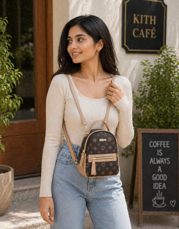 Apricot Printed Backpack