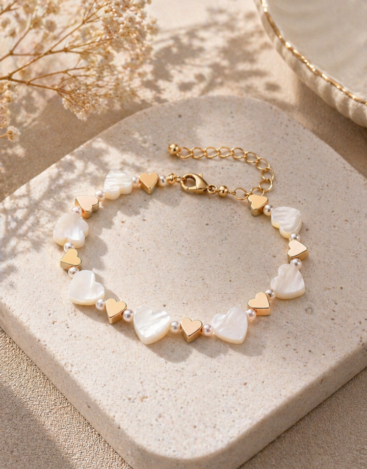 White Heart Beaded Bracelet
