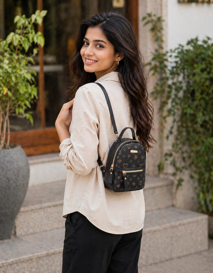 Black Printed Backpack