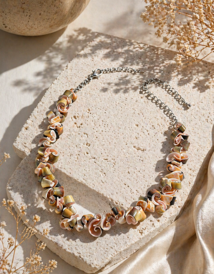 Silver Brown Maillard Style Irregular Shell Choker Necklace