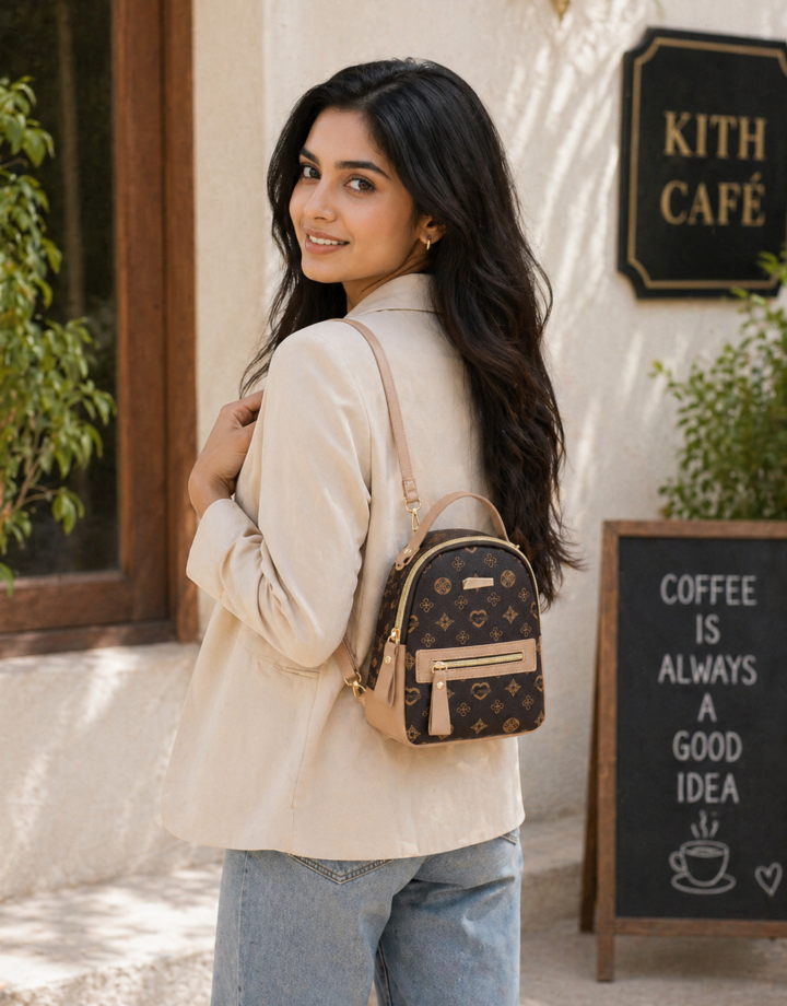 Apricot Printed Backpack