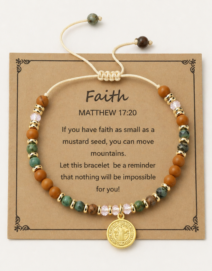 Saint Benedict Colorful Natural Stone Beaded Portrait Bracelet