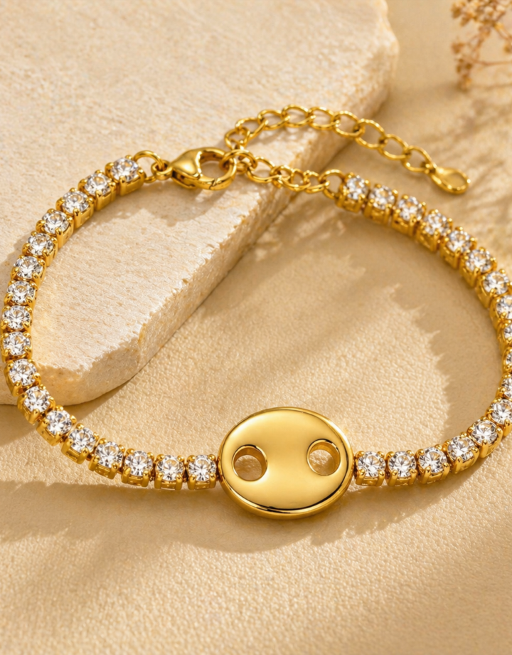 Gold Diamond-encrusted Pig Nose Bracelet