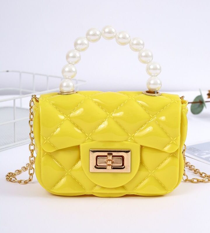 Fashion Yellow Pvc Diamond Flap Crossbody Bag
