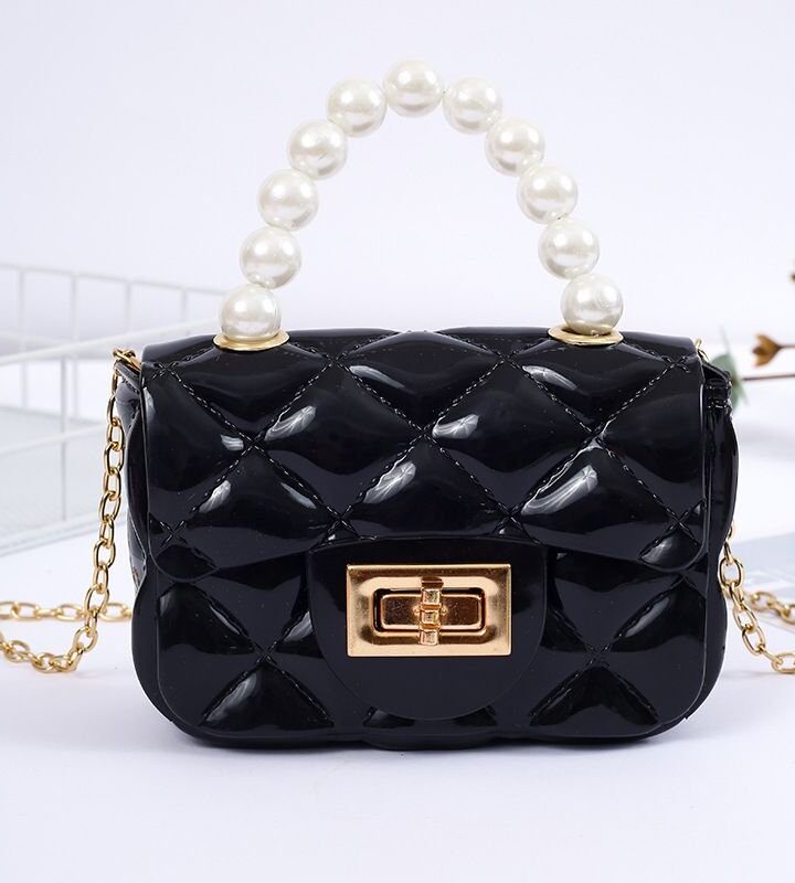 Fashion Black Pvc Diamond Flap Crossbody Bag