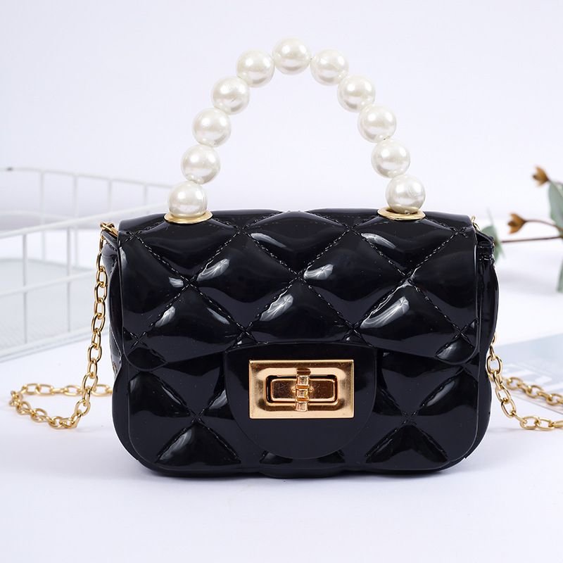 Fashion Black Pvc Diamond Flap Crossbody Bag