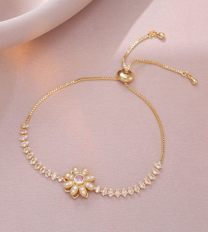 Fashion Pink Flower Rotating Diamond Flower Bracelet