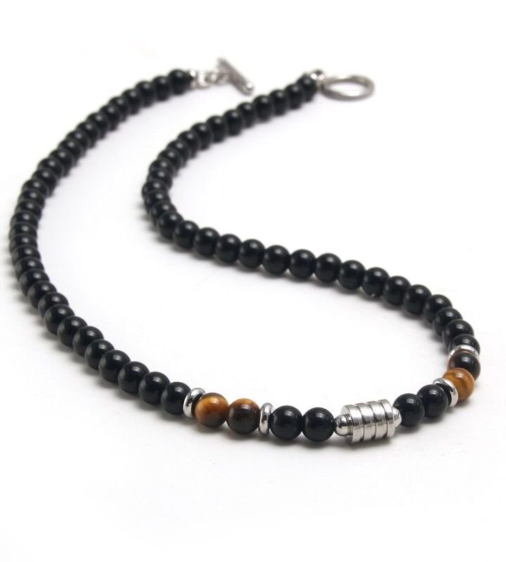 Fashion Yellow Tiger Eye Geometric Round Beaded Necklace For Men