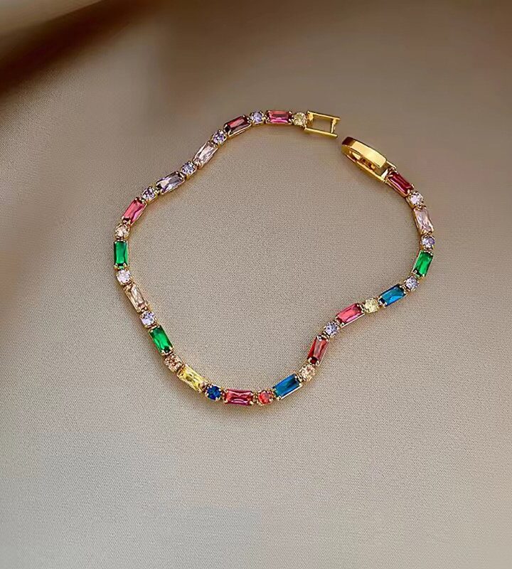 Bracelet-gold (real Gold Electroplating) Copper Rectangular Bracelet With Diamonds