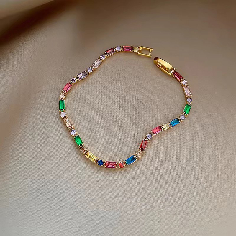 Bracelet-gold (real Gold Electroplating) Copper Rectangular Bracelet With Diamonds