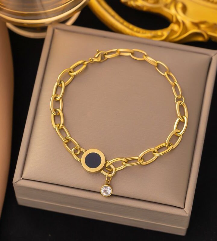 Solitaire Roman Bracelet Gold Titanium Steel Round Double Bracelet