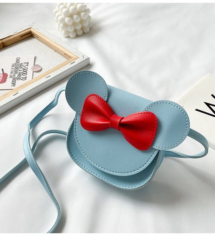 Light Blue Film Pu Leather Cartoon Mickey Mouse Children's Messenger Bag