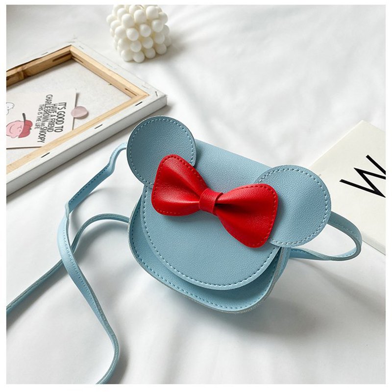 Light Blue Film Pu Leather Cartoon Mickey Mouse Children's Messenger Bag