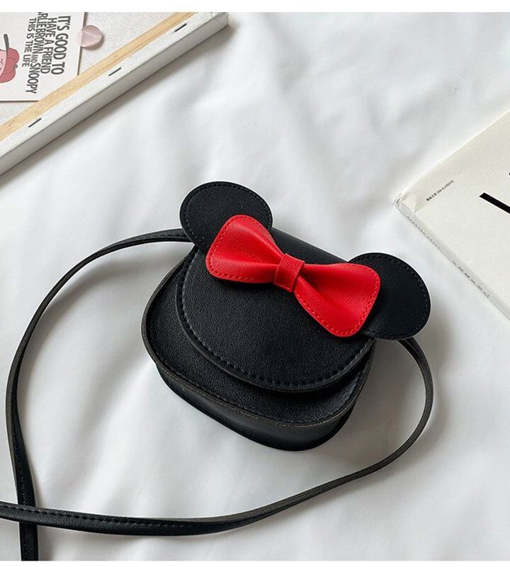 Black Pu Leather Cartoon Mickey Mouse Children's Messenger Bag
