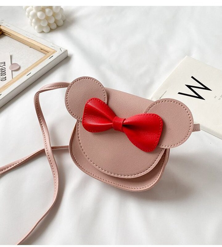 Pale Pinkish Gray Pu Leather Cartoon Mickey Mouse Children's Messenger Bag