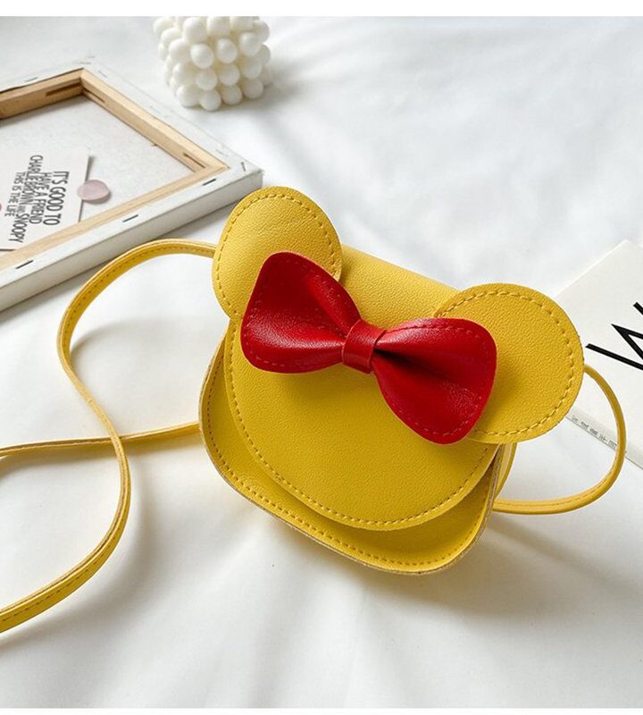 Yellow Pu Leather Cartoon Mickey Mouse Children's Messenger Bag