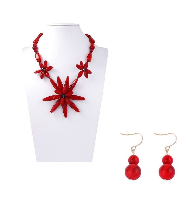 Beaded Flower Necklace + Earring Set