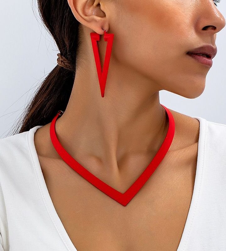Triangle Necklace + Earring Set