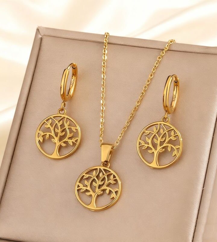 Tree Of Life Necklace + Earring Set