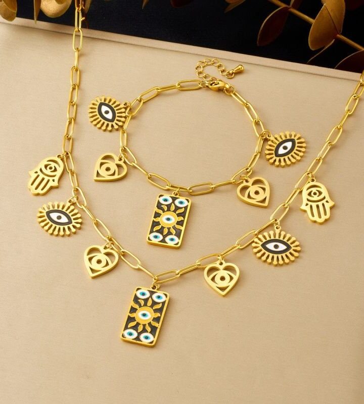 Dripping Eye Necklace + Bracelet Set