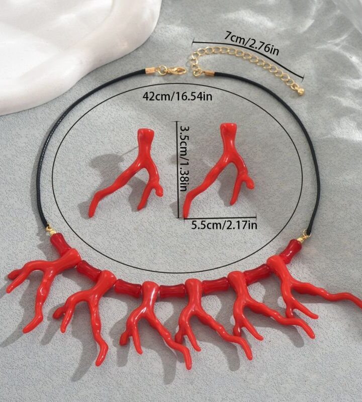 Coral Alloy Coral Earring Necklace Set