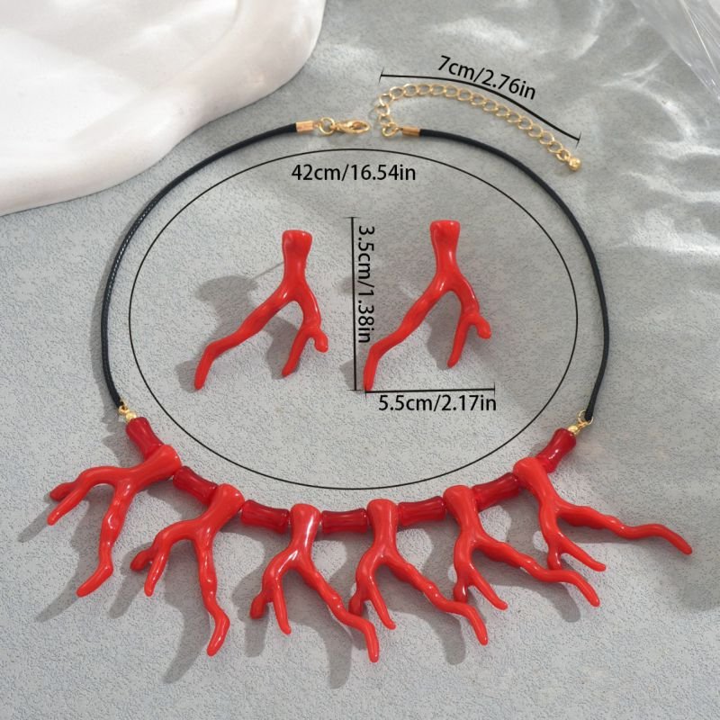 Coral Alloy Coral Earring Necklace Set