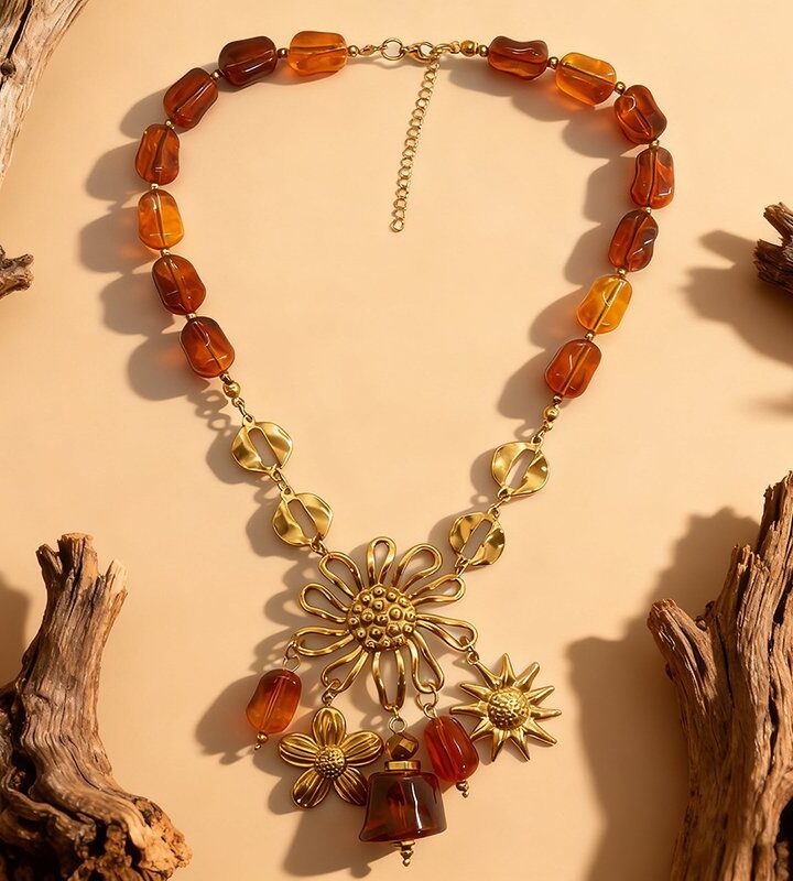Irregular Beaded Flower Necklace