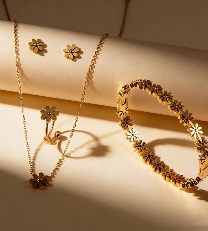 Daisy Four-piece Set Flower Necklace + Bracelet + Ring + Earring Set