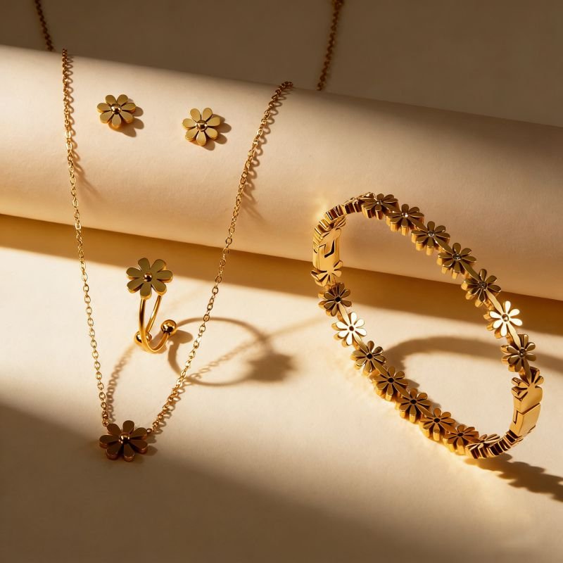 Daisy Four-piece Set Flower Necklace + Bracelet + Ring + Earring Set