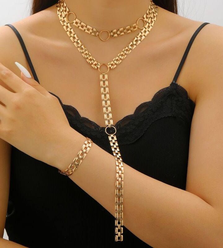 Metal Watch Strap Necklace + Bracelet Set
