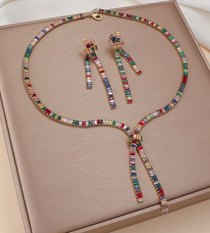Diamond Square Necklace + Earring Set