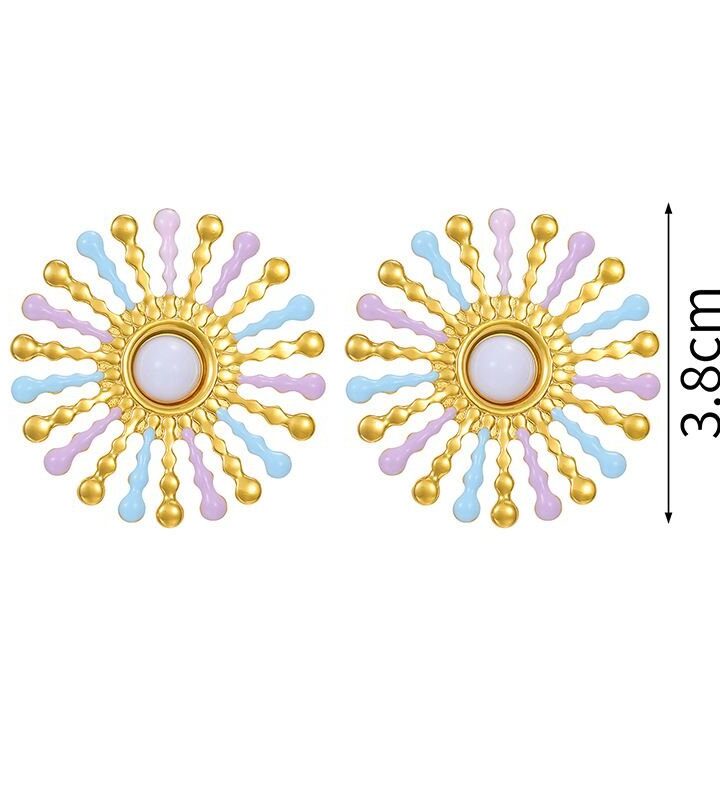 Color Stainless Steel Oil-drop Sunflower Earrings
