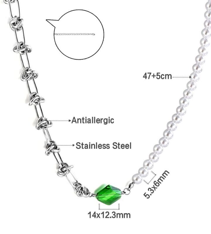 Silver Stainless Steel Pearl Beaded Necklace