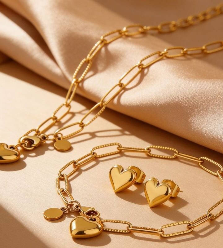 Heart Necklace And Bracelet Set