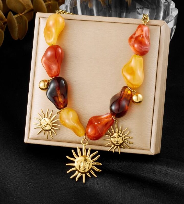 Irregular Beaded Sun Necklace