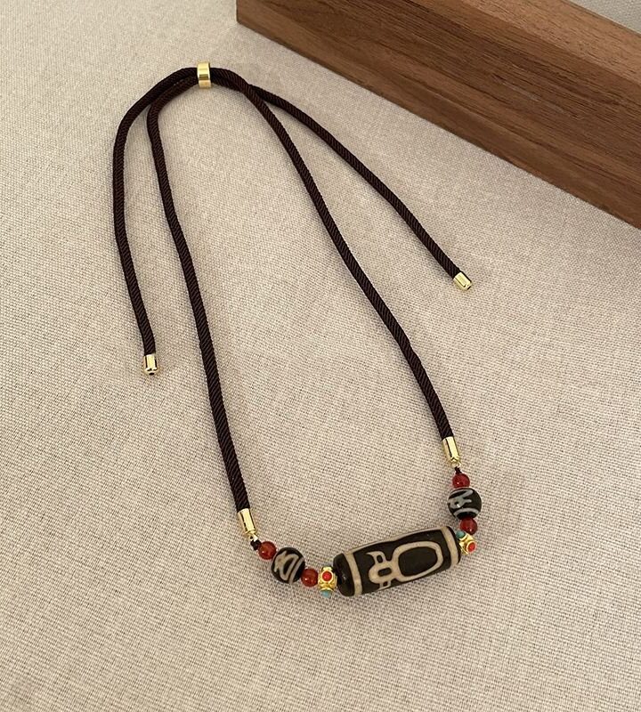 God Of Wealth Dzi Bead Agate Necklace Tibetan Nine-eyed Dzi Bead Necklace