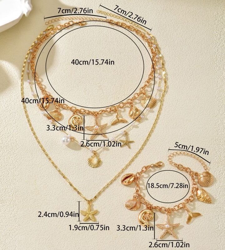 European Style Ocean-themed Necklace Design + Shell Inlaid With Pearls Bracelet Set