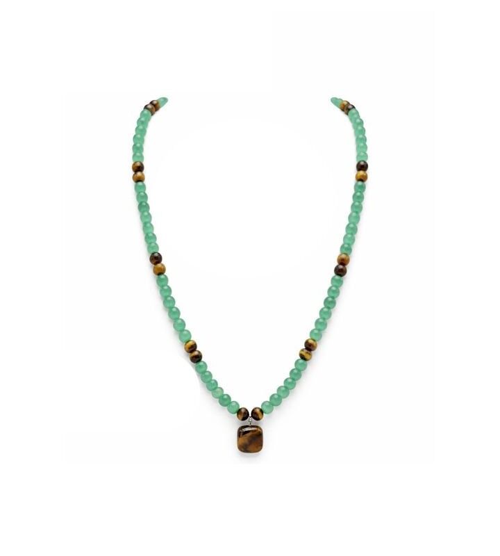Green Eastern Tiger Eye Stone Natural Stone Beaded Irregular Pendant Necklace