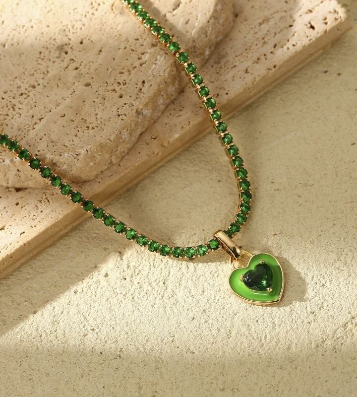 Green Colorful Zircon Heart Gold Plated Claw Necklace