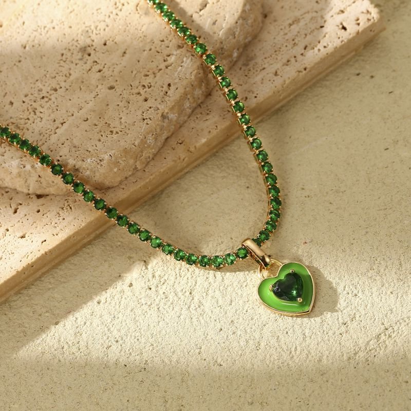 Green Colorful Zircon Heart Gold Plated Claw Necklace