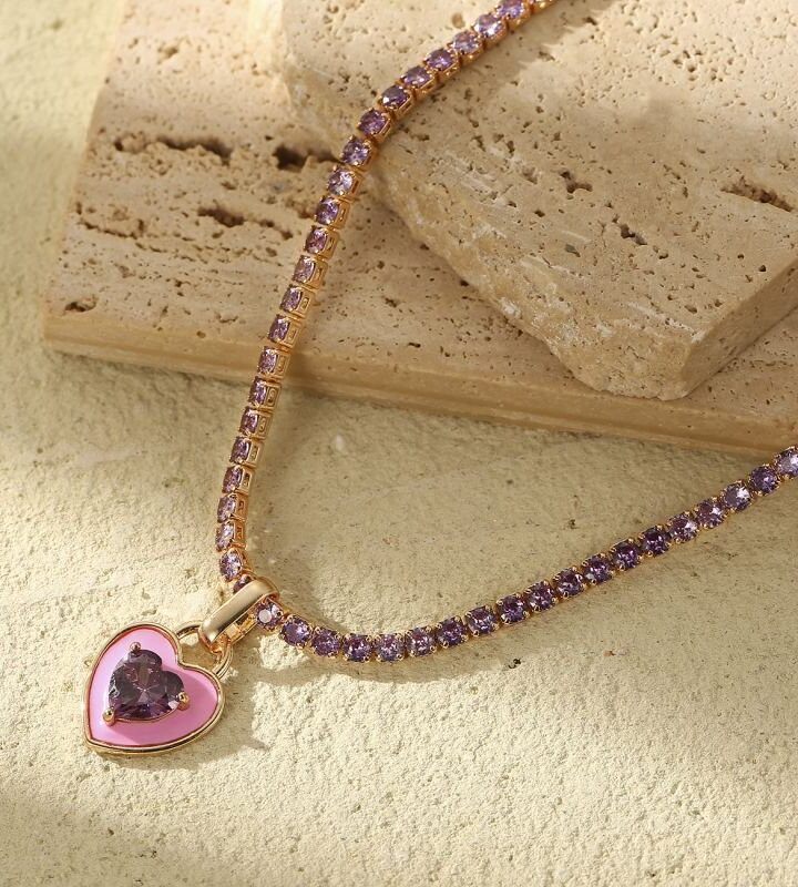 Pink Colorful Zircon Heart Gold Plated Claw Necklace